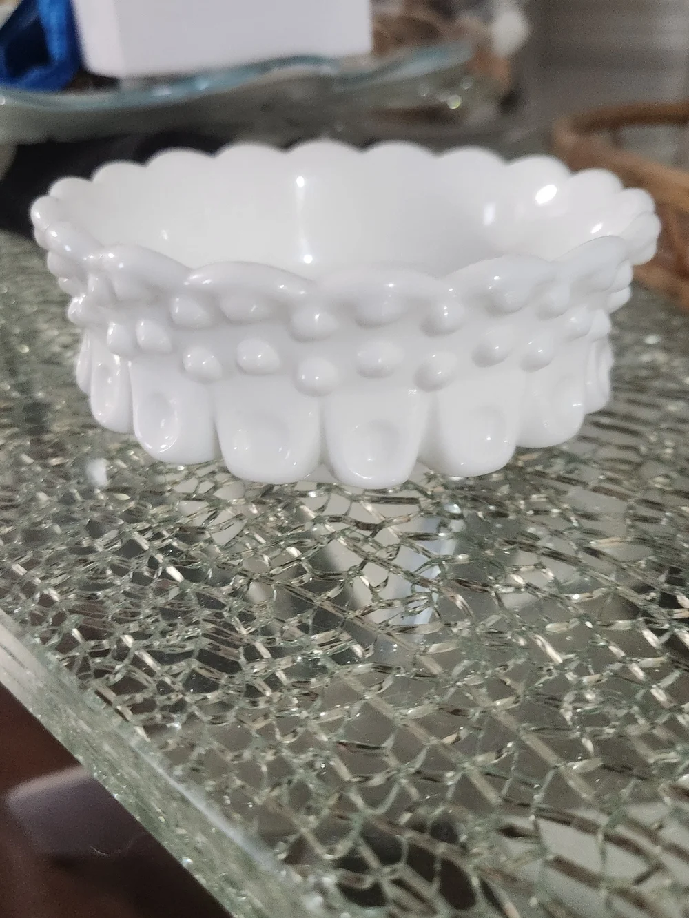 FENTON Hob Nail Vintage Milk Glass Bowl  Elegant Home Dining, Bon Bon Candy Dish